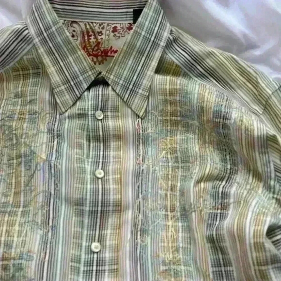 Robert Graham Mens Shirt Large Multicolored Stripes Embroidered 100% Cotton - Picture 3 of 7